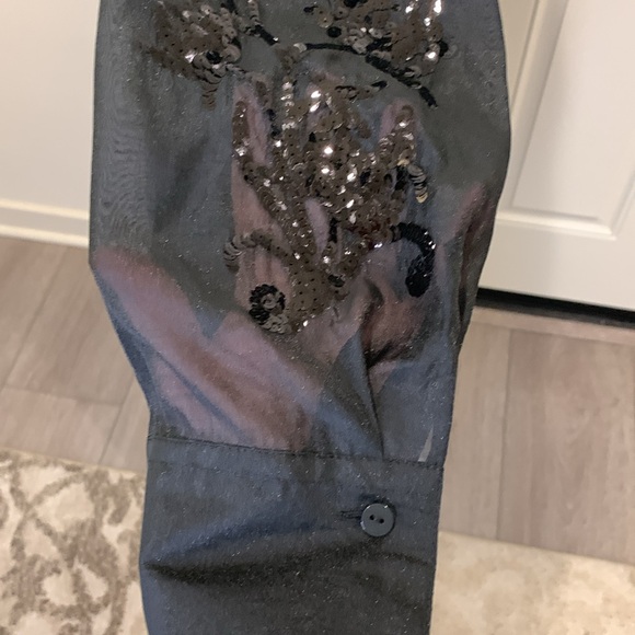 H&M Edition black sequined organza button down shirt in black Small - Picture 6 of 10